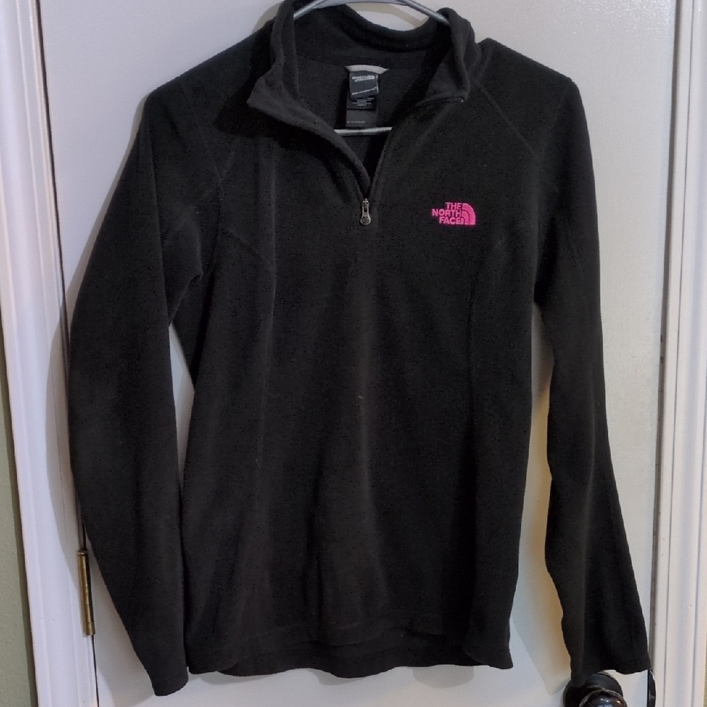 The North Face Black Fleece Pullover With Breast Cancer Pink Ribbon On Sleeve